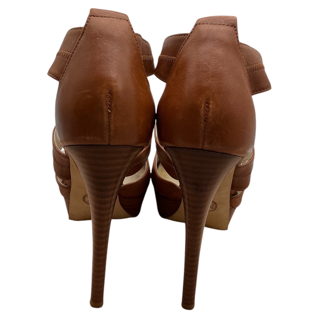 Michael Kors Tan Leather‎ Front Zip Platform Stiletto Sandals Womens 6.5M Y2K - Picture 6 of 9